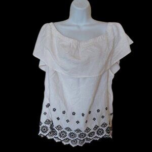 White and Black Blousy Linen Blend Top Size XXL